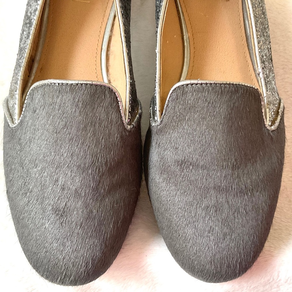 Gray IMAN Slip On Calf Hair Glittery Loafer Flats - Picture 6 of 14